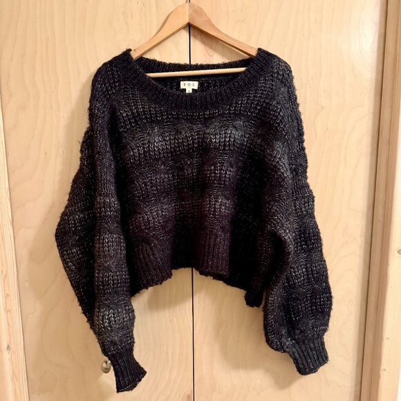 POL Sweaters - POL Slouchy Comfy Cable-knit Sweater in Black and Gray